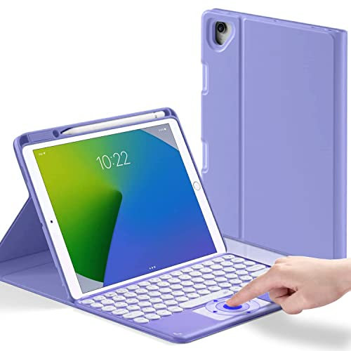YMXuan Magetic - Funda de teclado para iPad Pro 9.7, iPad Air 2, teclado inalámbrico desmontable Magetic, funda protectora inteligente con soporte para lápices (morado)