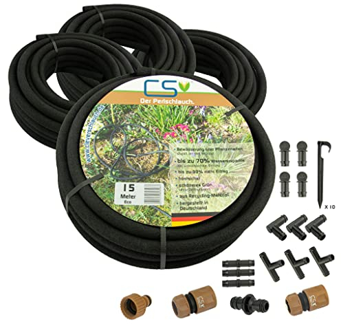 60 Meter Tropfschlauch Bewässerungsschlauch Gartenschlauch Perlschlauch Sets (4x 15m Perlschlauch mit Erdanker)