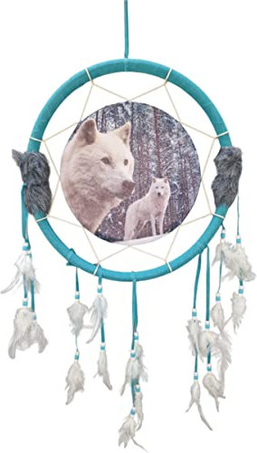 Isideco Western Traumfänger türkis mit weißen Wölfen