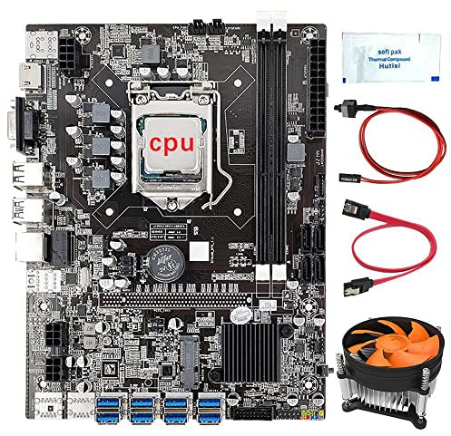 Lodokdre B75 8 GPU Mining Motherboard+CPU+Fan+Thermal Grease+Switch Line+SATA Line 8 USB3.0 Slot LGA1155 DDR3 RAM SATA3.0 for BTC
