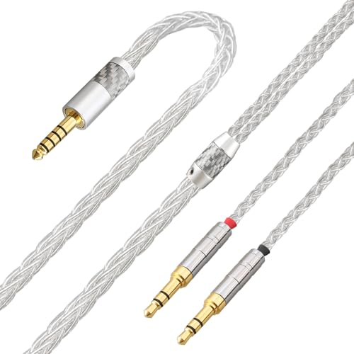 Tirstrup Pure Silver Headphone Cables 2m 4.4mm Balanced Male Cable Extension Cords Compatible with Hifiman Ananda NW-WM1Z, PHA-2A and Other Audio Player (4.4mm to Dual 3.5mm Male Version)