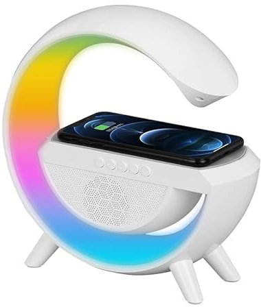 DECOnology Night Light with Wireless Phone Charging Bluetooth Speaker Atmosphere,Multiple Lighting Effects LED Table Lamp for Bedroom, Living Room, Office (BT23)