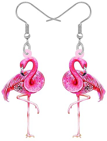 LONYOO Boucles d'oreilles Flamant Rose en Acrylique Pendantes Bijoux Doux Flamingo Cadeaux pour Femmes Filles Oiseaux Charms
