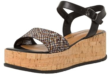 Tamaris Damen Plateau Sandalen Leder Keilabsatz Sommer; BLACK COMB/schwarz; 40 EU