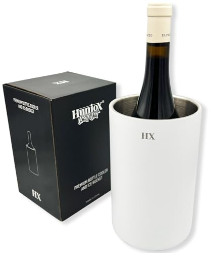 Huniox® Chill Out Enfriador de Botellas de Vino – Cubitera – Enfriador Vino – Hielera – Accesorios Vino – Cubiteras para Botellas - Enfriador de Botellas – Kit Vino – Cubitera Acero Inoxidable (White)