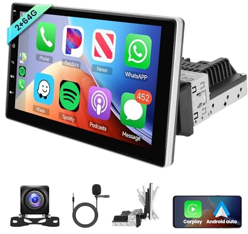2G+64G Wireless Apple Carplay Android Autoradio 1 Din mit Android Auto GPS Navi WiFi 9 Zoll Touchscreen Autoradio mit Mirror Link Bluetooth FM/RDS/DAB+/OBD2/DVR Lenkradsteuerung Rückfahrkamera
