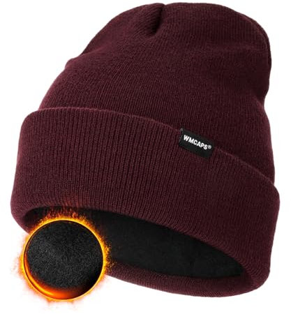 Wmcaps Klassische Mütze Herren Damen, Warm Fleece Wintermütze Strickmütze Winter Warme, Weich Stretchy, Atmungsaktiv Unisex Beanie Geschenke Männer Frauen, Burgunderrot