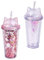 Bouteille d'eau pailletée avec Paille, 2Pcs Bouteilles d'eau pour Filles Tasse à Eau Double Couche Tasse à Boire Kawaii Bouteille d'eau pour l'extérieur et l'intérieur l'école et Les, Rose et Clair