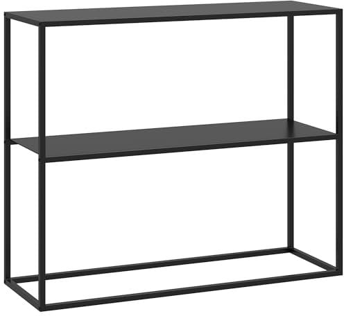 HOMCOM Konsolentisch, Flurtisch mit 2 Ebenen Sofatisch, Beistelltisch mit Kippschutz, Dekotisch für Wohnzimmer, Diele, Stahl, 90 x 30 x 75 cm, Schwarz