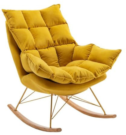 VENYAA Rocker Stuhl für Erwachsene,Schaukelsessel Freizeitstuhl mit Metallgestell Relaxstuhl für Wohnzimmer/Schlafzimmer/Balkon,Freizeit Wohnzimmer Polstersessel (Color:Gelb)