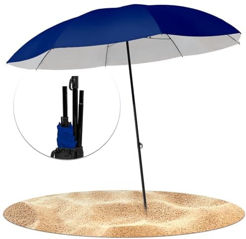STYNGARD Reise Sonnenschirm mit UV Schutz 50+ [155 cm ⌀] - Strandschirm Sonnenschirm Strand mit Abspannleinen Modell NIZZA
