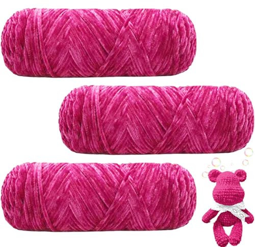 Maxee 300g(3×100g) Samtig Babywolle, Samt Velvet Wolle Chenille Garn, Kuschelweich Chenillegarn, Flauschige Weich Plüschwolle, Häkelgarn Wolle Zum Stricken & Häkeln-leuchtend rosa lila