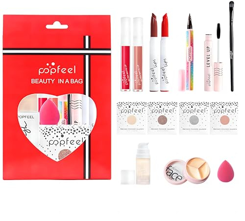 14 Stk Cosmetics Set mit Geschenktüte, Exquisite Make-up Kosmetische Set, All-in-One Vollgesichts Schminkkoffer, Kosmetik Starter Kit, Professionelles Schminke Geschenkset, für Gesicht/Augen/Lippen