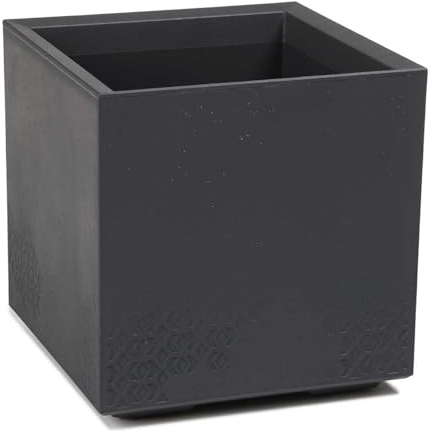 HowHomely Blumentopf Dunkelgrau 40 x 39 x 39 cm Pflanzkübel Groß Außen - Pflanzkasten auf Rollen mit Abflussstopfen - Pflanzkübel Betonoptik für Garten und Terrasse