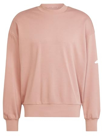 adidas Men's ESSENTIALS LOSE FIT THREE BAR SWEATSHIRT, Warm Clay/White, S