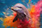 adrium Acryl-Bild 50 x 30 cm: Delphin springen in einer extremen Nahaufnahme mit farbenfroher Regenbogenfarbe. Generative KI (210484507)