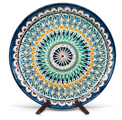 ZARENHOFF Orientalischer Lagan Ø 32 cm Mehrob J Ляган Rischtan Keramik Usbekischer Teller Servier-Schale Usbekische Ljagan Plate Handgemalt Keramikteller (J1)