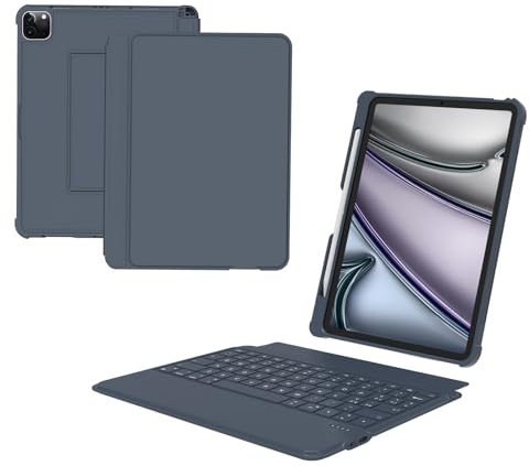 Nuflaz Clavier pour iPad Air 11 Pouces (M2 2024/M3 2025) Air 5/4 & Pro 11 Pouces (1ère à 4ème Gén.), Coque Clavier Détachable avec Pavé Tactile, 7 Couleurs RGB, AZERTY Français, Noir Gris