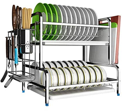 HSYHKDSY Escurridor de Platos - Estante de Secado de Platos de Acero Inoxidable Cesta de Almacenamiento de Frutas y Verduras con escurridor y Soporte para Cuchillos de Jaula para Palillos Colgantes