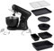 Salter COMBO-9359 Kuro Stand Mixer – Electric Whisk with 7-Piece Stackable Bakeware Set, Dough Hook & Beater Attachments, 6 Speeds/Pulse, Non-Stick Baking Trays & Cooling Rack, Compact Storage, Black