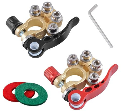 Disnace 1 Pair Quick Release Battery Terminal Connectors, 4 Way Quick Release Car Battery Terminals, Positive Negative Battery Clamp, Pure Brass Car Battery Terminals with Iron Screws for Cars Trucks