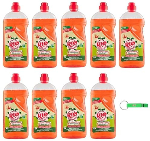 9x Rio Casa Mia Melaceto con Aceto di Mele - Super Igiene Detergente per Pavimenti e Superfici - 1250ml + Portachiavi Beni Culinari in Omaggio
