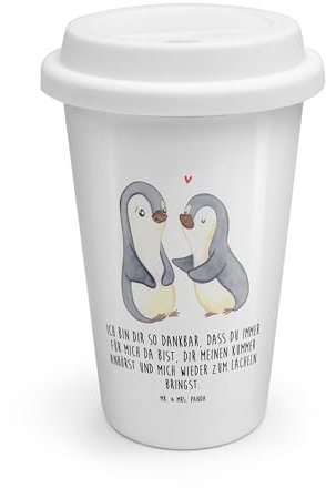 Mr. & Mrs. Panda To Go Becher Pinguine trösten - Geschenk, Thermobecher, Heiraten, Coffee to go Becher Thermo, Mitbringsel, Geschenk für Frauen,