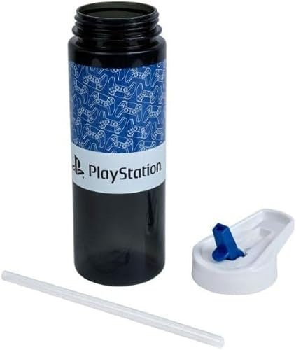 Sporting Profiles Water Bottle PS Logo Design 600 ml Plastic Water Bottle for Gamers Officially Licensed Product with straw