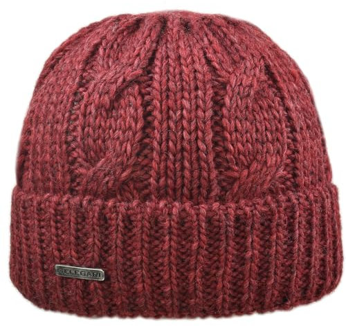 Melegari Strickmütze mit Umschlag | Wolle und Alpaka | Zopfmuster | Damen/Herren | Gorizia, bordeaux, 54-61