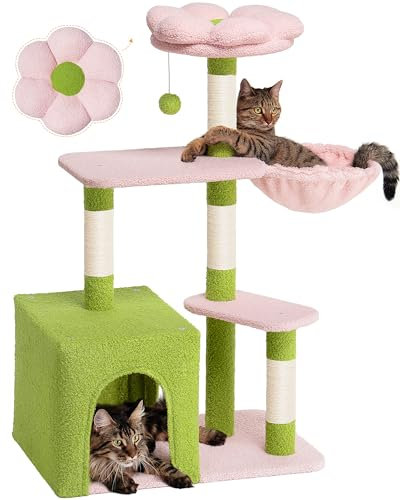 Aechonow Árbol de flores para gatos con condominio para gatos