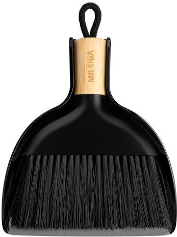 MR.SIGA Ensemble Mini Pelle et Balayette, Petite Pelle Balayette Manche en Bambou, Balayette de Table Ramasse Poussière, Noir
