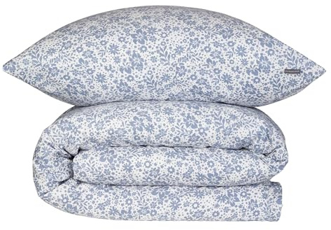 Schiesser Bettwäscheset Flower | 2-teilig | Floral | Renforcé | 100% Baumwolle | Oeko-Tex Zertifiziert | Reißverschluss | 135x200cm + 80x80cm | Hellblau