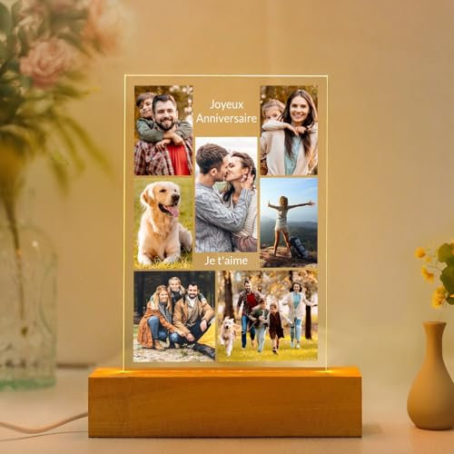 Kasofong Cadeau Anniversaire Femme Personnalisé, Cadre Photo Personnalisé, Cadre Personnalisé Photo, Cadre Lumineux Personnalisable, Cadeaux Noel Femme