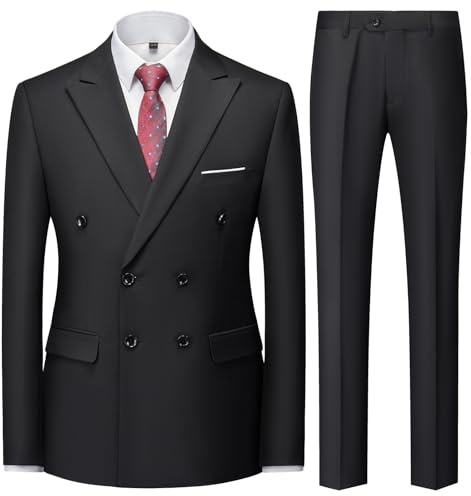KUDMOL Mens 2 Piece Slim Fit Suit Casual Business Wedding Tuxedo for Men Classic Blazer Trousers Set(Black,3XL)