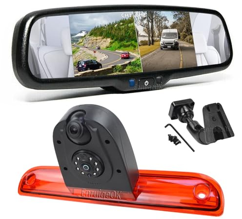 EnruigeOK Automotive Rear Brake Light Dual Lens Reversing Camera with 6.86 Screen 2 Split Mirror Monitor for Peugeot Boxer Citroen Relay Fiat Ducato Van (2006-Present) (#62 Bracket Kit)