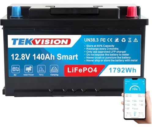Tekvision Lithium LiFePO4 12V 140Ah H7 bluetooth JBD 150A BMS 1792W Leistungsstark Versorgung Batterie Wohnmobil Boot Solaranlage Wohnwagen Haushalt Marine Caravans