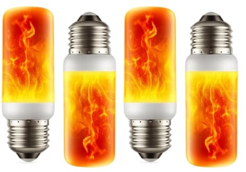 rongzhouyu Flammen Glühbirne E27 Flammeneffekt Licht, Flackernde Licht Effekt 3W LED Außenleuchte Flackerlicht für Halloween Haus Garten Bar Party Hochzeit Restaurant Valentinstag Deko (4 pcs mini)
