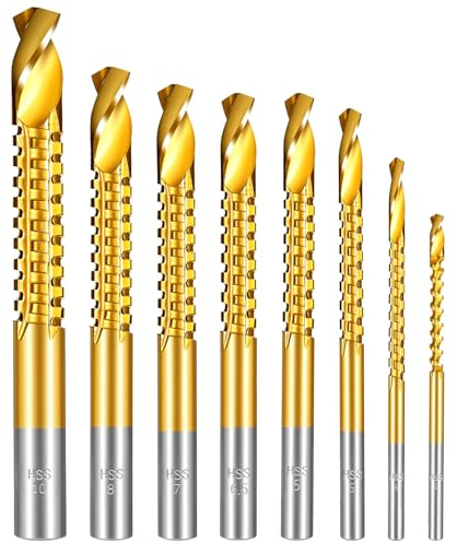 8 Pack Titanium Coated HSS Twist Drill Bits 3-10mm Hex Shank Serrated Cutting Drill Bit Serrated Side Cutting Drills Bit for Metal Wood Plastic Drilling and Cuttings