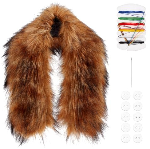 PH PandaHall Kunstpelzkragen Aus Kunstwolle Kapuzenbesatz Ersatzschal Plüschkragenbesatz Mit Knopf Nadel Und Faden Für Damen Wintermantel Kostüm Weihnachtsaccessoire Basteln 88x22cm