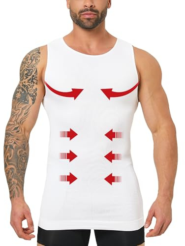 Compression Shirt Men Shapewear Slimming Tank Top Seamless Body Shaper Vest Undershirt for Gynecomastia, Tummy Control