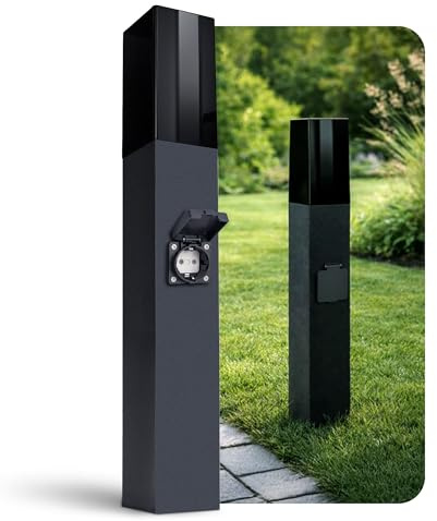 linovum BOSEA-S Pollerleuchte anthrazit mit Steckdose IP44 - Wegeleuchte außen Standleuchte für E27 Smoky für Garten & Eingangsbereich