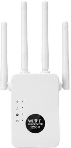 Colexy 1200Mbit/s WLAN Verstärker Dual Band WiFi Repeater, 4 Antennen Internet Verstärker für Hohe Reichweite, 5GHz & 2.4GHz WiFi Extender mit LAN-Port, Kompatibel mit Allen WLAN Routers, Weiß