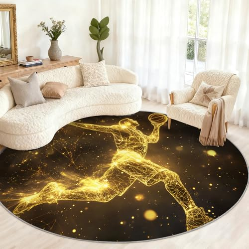 Generisch Basketball-Teppich, rund, 160 cm, 3D-Basketball-Teppich für Wohnzimmer, groß, waschbar, runde Teppiche für Schlafzimmer, Esstisch, Heimdekoration