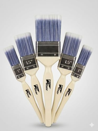 5PC Premium Paint Brush Set, Synthetic Filament Brushes for Smooth Finish, Assorted Sizes 1”, 1½” & 2”, Ideal for Walls, Ceilings, Wood & Metal Painting