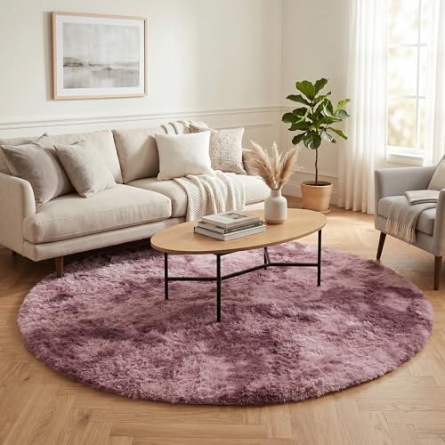 Pergamon Fluffy Shaggy Teppich Rund Altrosa – Hochflor Teppich extra weich, moderner Wohnzimmer Teppich, kuschelig & pflegeleicht