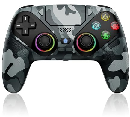 Dinosoo Manette sans fil RGB pour PS5/Pro/Slim/PC, Bluetooth, Mode Turbo | Avec Palettes Arrière, Pavé Tactile, Vibration Double Moteur, Mouvement sur 6 axes, Macro, Haut-parleur intégré, audio 3,5 mm