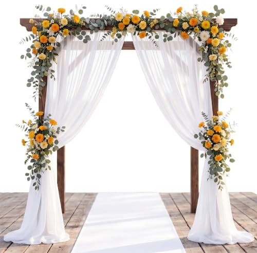 3 cortinas de arco de boda, color blanco, 75 x 600 cm, para arco