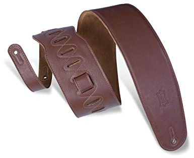 Levy's M4GFBRN Gitarrengurt gepolstert aus Leder 3,5 Zoll / 8,89 cm braun