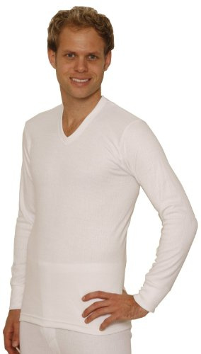 OCTAVE® Mens Thermal Underwear Long Sleeve 'V'-Neck T-Shirt/Vest/Top [White, Large]