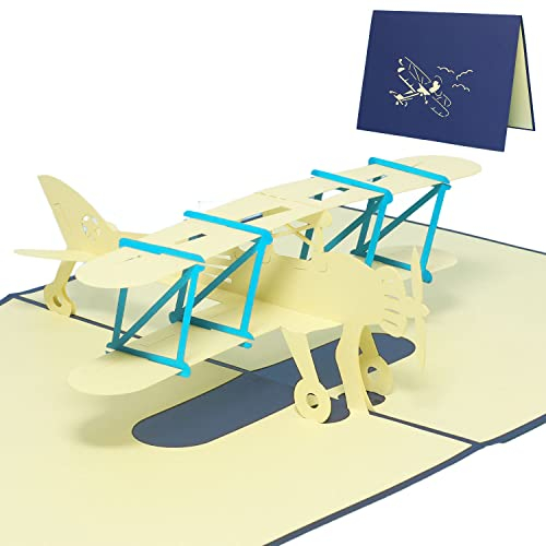 LINPopUp®, LIN-POP 146 UP Karten 3D Karten Grußkarten, Geburtstagskarten Glückwunschskarten Führerschein Pilot Flugzeug, Doppeldecker